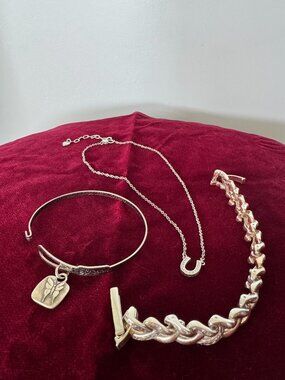 BRIGHTON Lot of 2 Silver-Tone Bracelets & Necklace